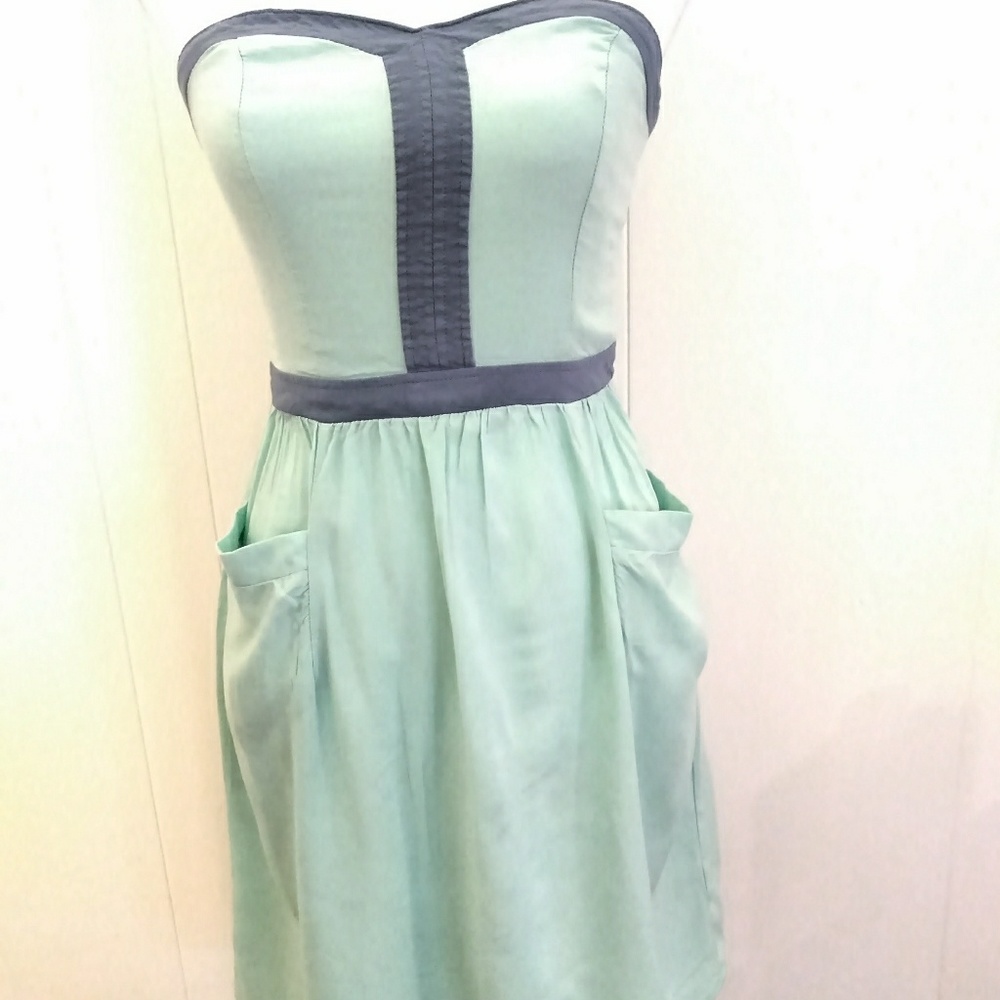 Xhilaration Juniors Dress Size S/P Mint Green & Blue strapless pockets